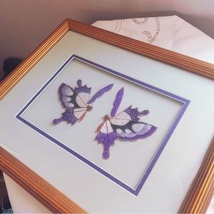 Framed embroidery/crewel art - purple butterflies